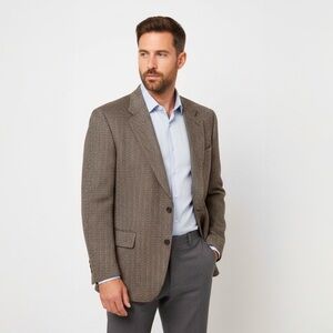 Vtg HART SCHAFFNER & MARX® Tweed Blazer 48L Brown Herringbone Twill Sport Coat